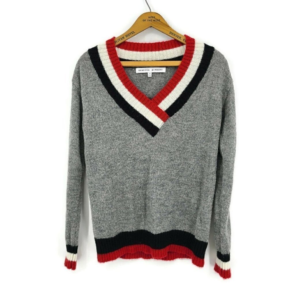 Rebecca Minkoff Finn Sweater Womens XS Wool Mohair Grey Red White